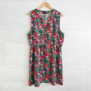 41 Hawthorn - Bright floral v-neck partial button drawstring sundress, XXL